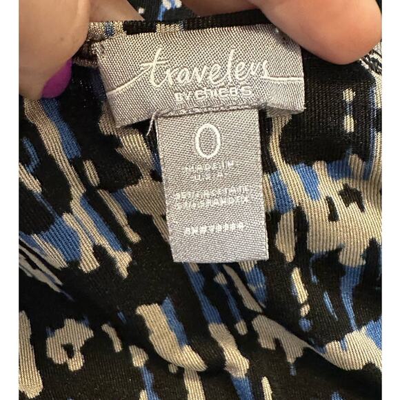 Chico's Travelers bblack blue tan abstract print sleeveless top size 0 - small - Picture 5 of 10